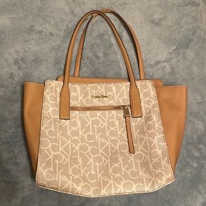 Calvin Klein Tan and White Purse